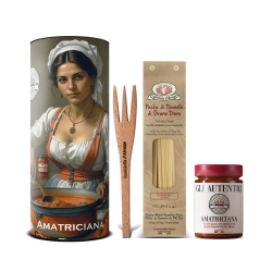 Rustichella Amatriciana ajándékdoboz 800g (Durum Bucatini 500g + Amatriciana szósz 300g + favilla)