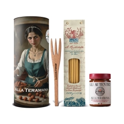Rustichella Teramana ajándékdoboz 800g (Durum Rustichelle 500g + Teramana szósz 300g + favilla)