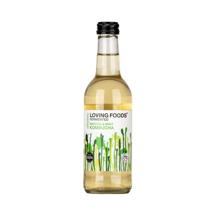Loving Foods matcha-menta ízesítésű kombucha zöldtea ital 0,33l