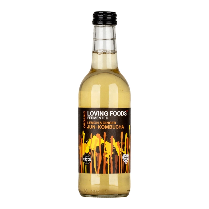 Loving Foods citrom-gyömbér jun-kombucha zöldtea ital 0,33l