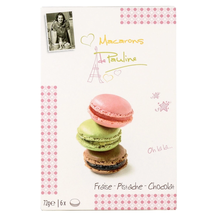 Macarons de Pauline macaroon eper-pisztácia-csoki 6db 72g