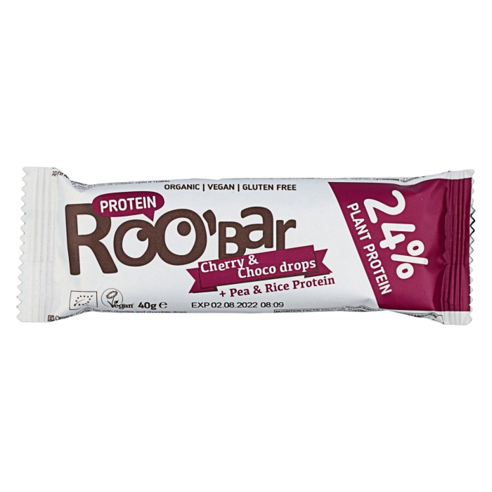 Roobar vegán magas fehérjetartalmú szelet cseresznyével és csokoládé darabokkal 40g