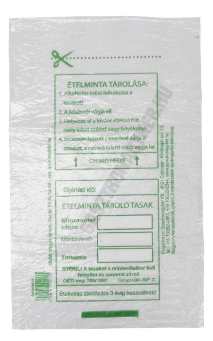 Műanyag ételminta tasak 20x36cm 100db/csomag 25µ