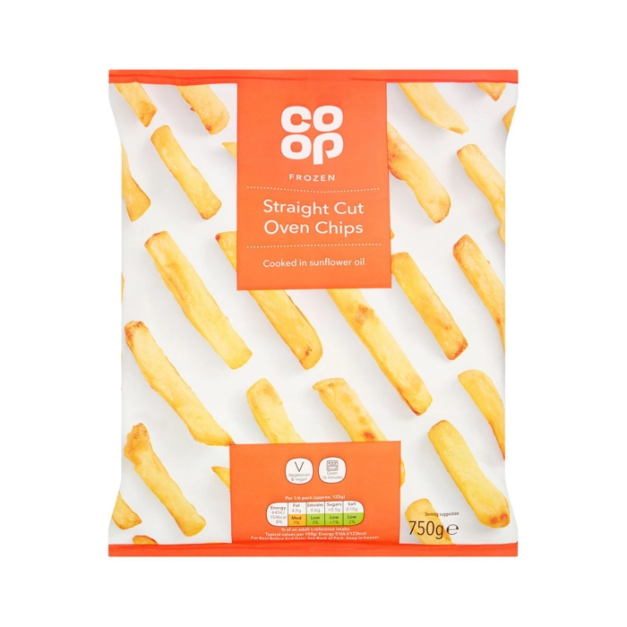 Co-op egyenesen vágott sütőben sült fagyasztott hasábburgonya 750g