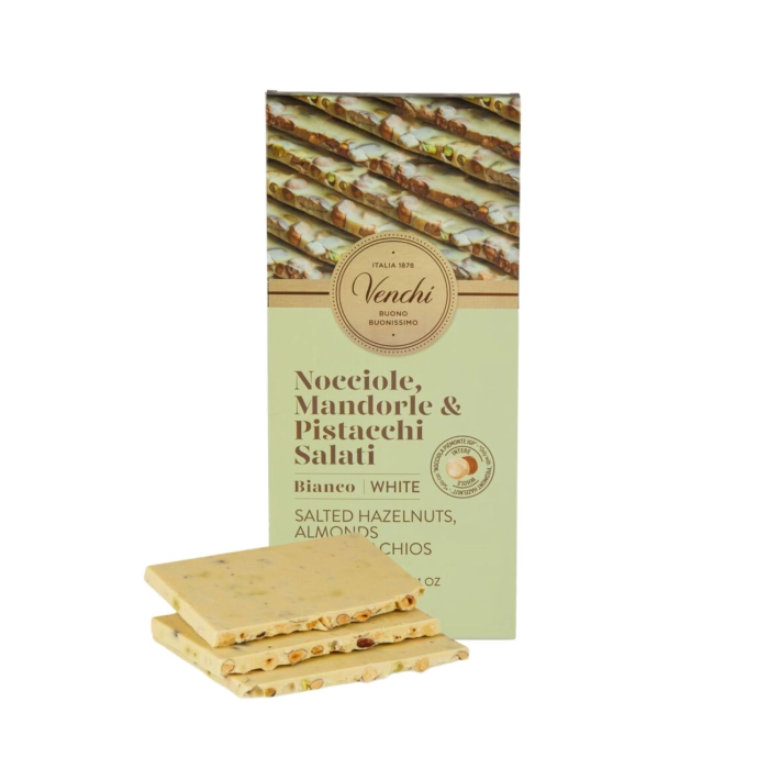 Venchi bianca salata (Nocciole, Mandorle & Pistacchio) fehércsokoládé tábla 600g