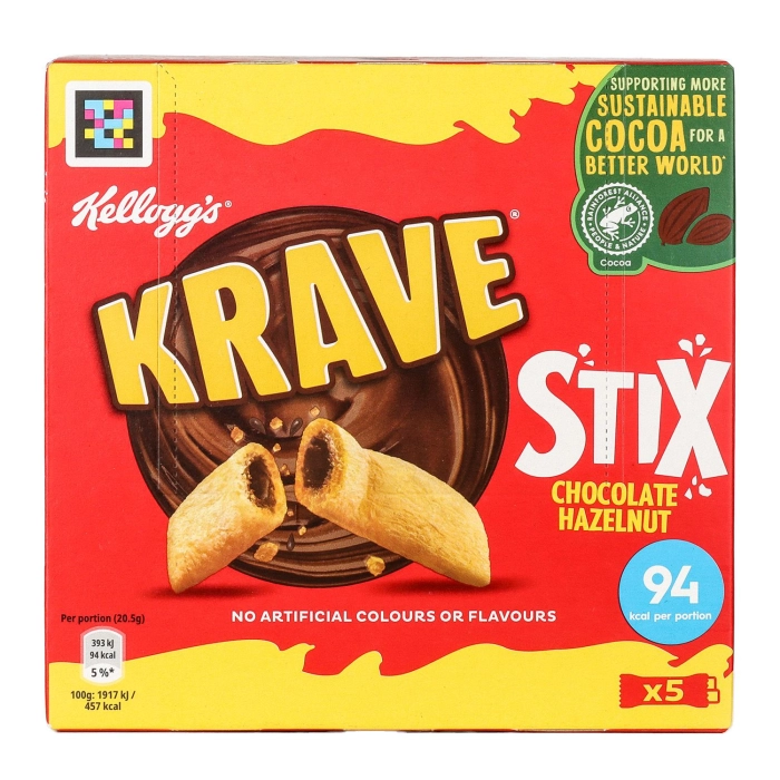 Kellogg's Krave Stix ostyarúd csokoládés-mogyorós ízű töltelékkel 5db 102,5g