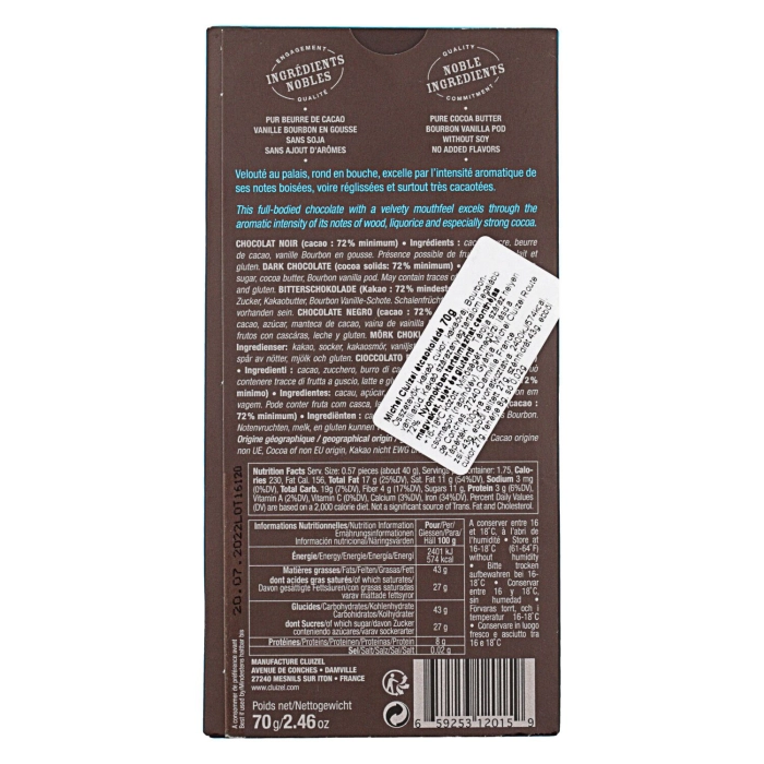 Michel Cluizel étcsokoládé 72% 70g