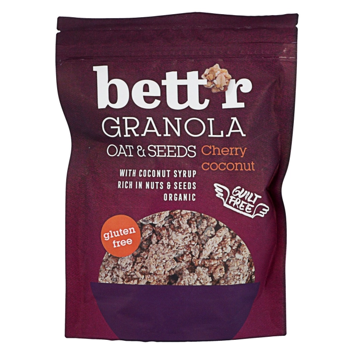 Bett'r Bio granola gluténmentes zabból, cseresznyével, kókusszal és magvakkal 300g