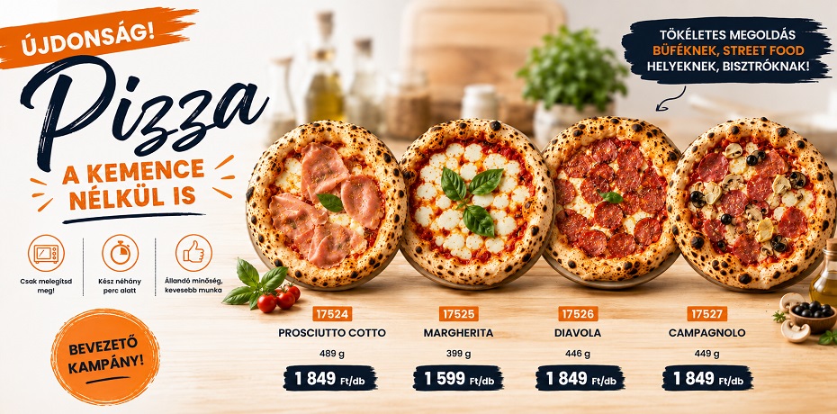 Elősütött, fagyasztott pizzáinkkal percek alatt tálalhatsz igazi olasz élményt.