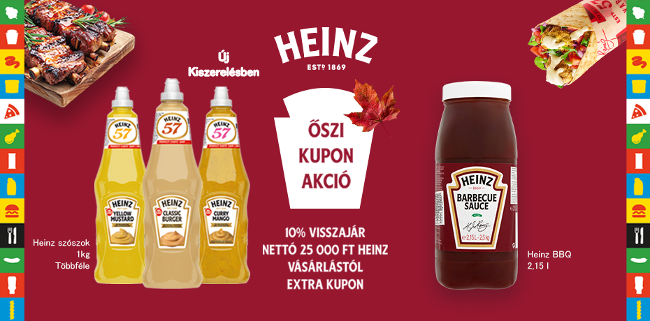 A világhírű Heinz szószokkal most még jobban megéri. Az őszi promócióban Heinz termékek vásárlásához extra kedvezménykupon jár!