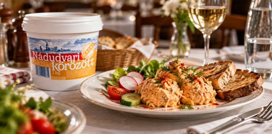 A Nádudvari Házias Körözött krémes, fűszeres, hagyományos recept alapján készül – kész előétel-alap, amit a vendégek otthonosnak és ismerősnek éreznek.