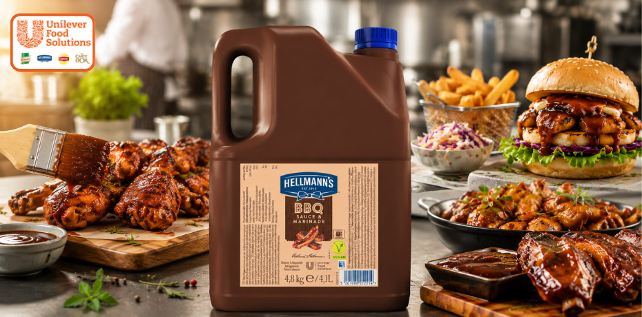 A Hellmann's BBQ Sauce & Marinade szósznak és pácnak is tökéletes, ráadásul teljesen vegán összetétellel. A 4,8 kg-os kiszerelésben, hogy a konyhád sose fogyjon ki belőle csúcsidőben.